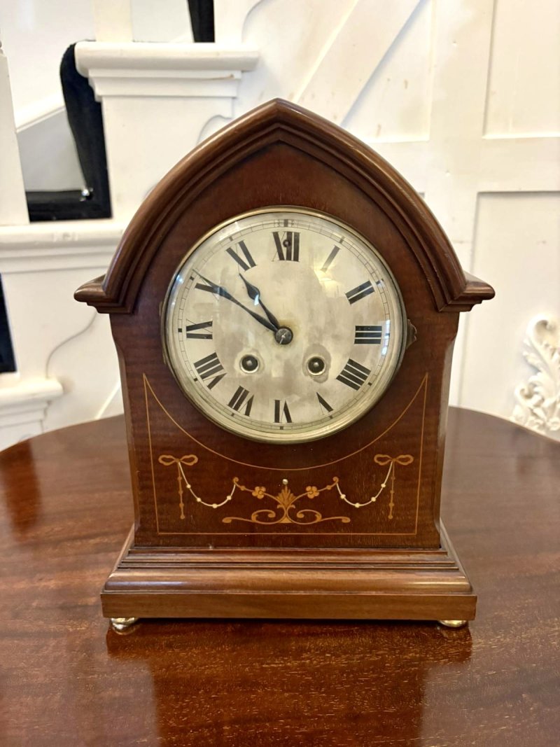 Antique Edwardian Mahogany Striking Mantel Clock